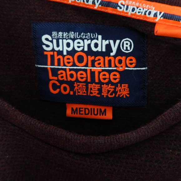 4/$25 SUPERDRY Size M Burgundy Red Micro Waffle Knit Crew Neck Logo Shirt - Picture 5 of 5